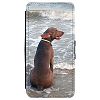 Image Of Weimaraner Dog Puppy Enjoying Time in the Surf at a Beach Apple iPhone 7 Leather Flip Phone Case