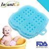 InfantCo Anti-bacterial FDA-approved Ultra Soft Baby Bath Silicone Scrubber Sponge, Foam Rub Microwave or Boil Water Sterilizing (Blue)