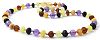 Unpolished Baltic Amber Teething Necklace made with Amethyst Beads - Size 11 inches (28 cm) - BoutiqueAmber (11 inches, Raw Multi / Amethyst)