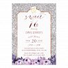 Sweet 16 Modern Silver Glitter Purple Floral Card