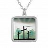 Cross Christ Faith God Jesus Clouds Sun Light Silver Plated Necklace