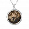 Jaguar Water Stalking Eyes Menacing Fearsome Male Silver Plated Necklace