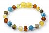 Raw Baltic Amber Teething Bracelet / Anklet made with Aquamarine Beads - Size 6.3 inches (16 cm) - Raw Multicolor Amber Beads - BoutiqueAmber (6.3 inches, Raw Multi / Aquamarine)