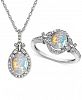 Lab Created Opal (1-1/3 ct. t. w. ) & White Sapphire (3/4 ct. t. w. ) Pendant Necklace & Ring in Sterling Silver