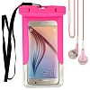 Universal Durable Full Sealed Protection Waterproof Case Dry Bag with Armband & Neck Strap for Samsung Galaxy On Nxt / J5 Prime / On8 / S7 Edge / J7 / E7 / A7 / A8 + VG Earphones with MIC (Pink)