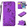 iPhone 5S Case, iPhone 5 Case, iPhone SE Case, KMETY(TM) PU Flip Stand Credit Card ID Holders Wallet Leather Case Cover for Apple iPhone SE/5/5S [Purple Butterfly] [Wrist Strap]
