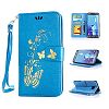 Galaxy S6 Edge Case, KMETY(TM) PU Flip Stand Credit Card ID Holders Wallet Leather Case Cover for Samsung Galaxy S6 Edge (5.1" inch) [Blue Butterfly] [Wrist Strap]