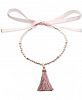 Carolee Gold-Tone Pave, Imitation Pearl & Pink Tassel Ribbon Necklace, 17" to 40"