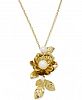 kate spade new york Gold-Tone Imitation Pearl Rose Pendant Necklace, 14" + 3" extender