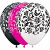Qualatex Damask Print Latex Party Balloons (Pack of 50) (One Size) (Wild Berry/Black/White)