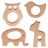 Homyl 4pcs Animal Baby Teether Toys Wooden Pacifier Clip Pendant DIY Craft Accessories
