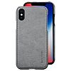 iPhone X Case , Pierre Cardin Premium Genuine Cow Leather with New Slim Design Hard Case Cover Fit for Apple iPhone X (Gray)