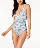 Raisins Malibloom Textured Floral-Print Plunge Halter Cheeky One-Piece Swimsuit Women's Swimsuit