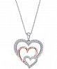 Diamond Two-Tone Triple Heart 18" Pendant Necklace (1/4 ct. t. w. ) in 14k White & Rose Gold