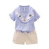 FANOUD Toddler Infant Fashion Clothes Set, 2Pcs Infant Baby Girls Kids Floral Striped Tops +Shorts Outfits Clothes Set (Blue, L)