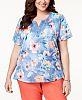 Alfred Dunner Plus Size Sun City Floral-Print Lace-Applique T-Shirt