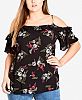 City Chic Trendy Plus Size Agave Ruffled Cold-Shoulder Top