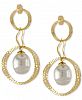 Majorica Gold-Tone & Imitation Pearl Hammered Circle Double Drop Earrings