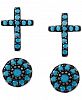 2-Pc. Set Manufactured Turquoise Cross and Oval Stud Earrings in Sterling Silver