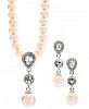 Charter Club Silver-Tone Crystal and Imitation Pearl Pendant Necklace & Drop Earrings Set, 17" + 2" extender, Created for Macy's