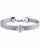 Le Fleur Silver Bangle with White Topaz and Stainless Steel Cable