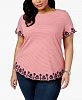 Charter Club Plus Size Cotton Striped Embroidered T-Shirt, Created for Macy's