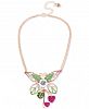 Betsey Johnson Rose Gold-Tone Crystal & Imitation Pearl Butterfly Pendant Necklace, 15" + 3" extender