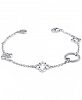 Le Fleur Sterling Silver Bracelet with White Topaz and Stainless Steel Cable
