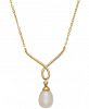 Cultured Freshwater Pearl (9mm x 7mm) & Diamond Accent 17" Pendant Necklace in 10k Gold
