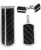 Men's 3-Pc. Set Carbon Fiber Dog Tag Pendant Necklace, Cuff Links & Money Clip in Stainless Steel