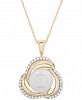 Cultured Freshwater Pearl (8mm) & Diamond (1/6 ct. t. w. ) Knot 18" Pendant Necklace in 14k Gold