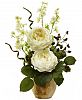 Nearly Natural Large Rose and Dancing Daisy Artificial Arrangement in Wooden Pot