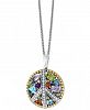 Effy Multi-Gemstone (1-1/2 ct. t. w. ) & Diamond (1/6 ct. t. w. ) Peace Sign 18" Pendant Necklace in Sterling Silver & 18k Gold