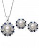 2-Pc. Set Cultured Freshwater Pearl (7, mm, 9mm) and Cubic Zironcia Pendant Necklace and Stud Earrings Set in Sterling Silver
