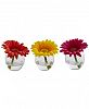 Nearly Natural Gerbera Daisy Artificial Arrangement in Glass Vase, Set of 3
