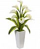 Nearly Natural Calla Lilies with Tropical Leaves Artificial Arrangement in Glossy Planter