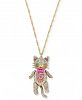 Betsey Johnson Gold-Tone Pave Cat Pendant Necklace, 40" + 3" extender