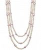 Belle de Mer White & Pink Cultured Freshwater Pearl (5 & 7mm) Triple Strand Collar Necklace