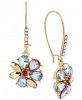 Betsey Johnson Gold-Tone Multi-Stone Flower Drop Earrings