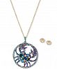 Betsey Johnson Two-Tone Multi-Stone Cancer Zodiac Pendant Necklace & Stud Earrings Set, 21-1/2" + 3" extender
