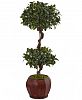 Nearly Natural 4.5' Sweet Bay Double Topiary Artificial Tree in Rounded Wood Planter