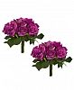 Nearly Natural Purple Rose Bush Artificial Bouquet, Set of 2