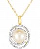 Cultured Freshwater Pearl (9mm) & Diamond (1/4 ct. t. w. ) Spiral 18" Pendant Necklace in 10k Gold
