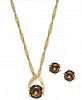 Charter Club Gold-Tone Pave and Stone Pendant Necklace & Stud Earrings Set, 15" + 3" extender, Created for Macy's