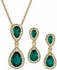 2-Pc. Set Lab-Created Emerald (3 ct. t. w. ) & White Sapphire (5/8 ct. t. w. ) Pendant Necklace & Matching Drop Earrings in 14k Gold-Plated Sterling Silver