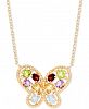 Multi-Gemstone Mosaic Butterfly 18" Pendant Necklace (1-5/8 ct. t. w. ) in 18k Gold-Plated Sterling Silver