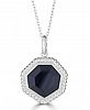 Onyx (14mm) Beaded Frame 18" Pendant Necklace in Sterling Silver