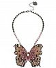 Betsey Johnson Hematite Tone Glitter & Stone Large Butterfly Statement Necklace, 16" + 3" extender.