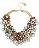 Betsey Johnson Gold-Tone Stone Butterfly & Shaky Imitation Pearl Statement Necklace, 16" + 3" extender