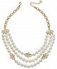 Charter Club Gold-Tone Openwork Flower & Imitation Pearl Triple-Row Statement Necklace, 18" + 2" extender, Created for Macy's